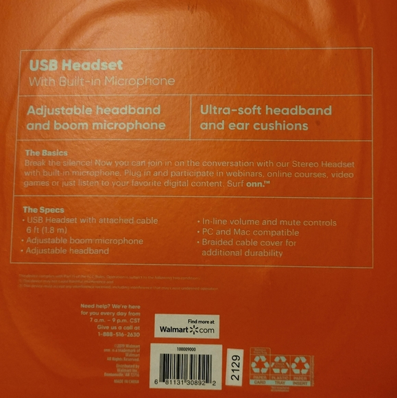 Onn USB headset with built in microphone - Picture 2 of 3